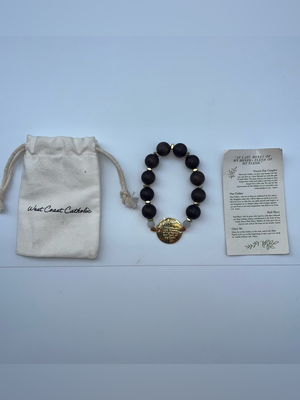 GUC West Coast Catholic Dark Brown Bead Rosary Bracelet with Gold Medal